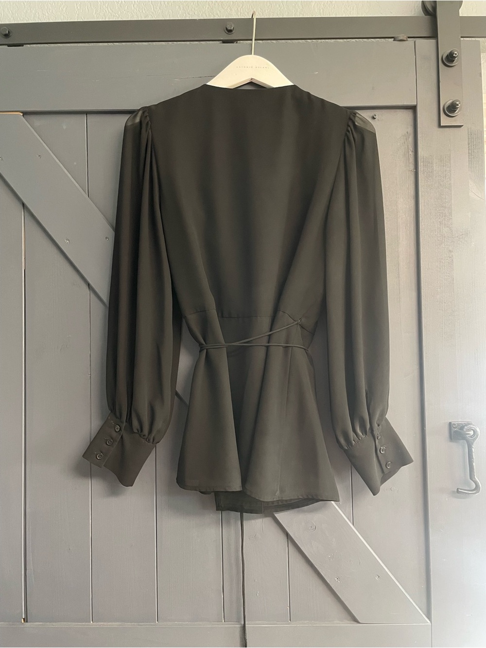 Alex Marie Black Wrap Blouse with Self Tie - Picture 8 of 9